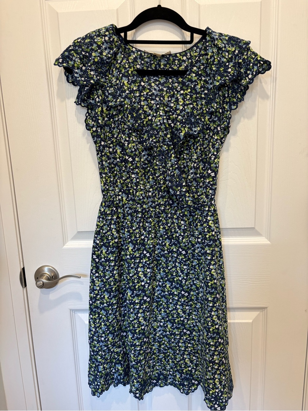 MICHAEL Michael Kors Navy Floral Ruffle-Trim Midi Dress #1001
